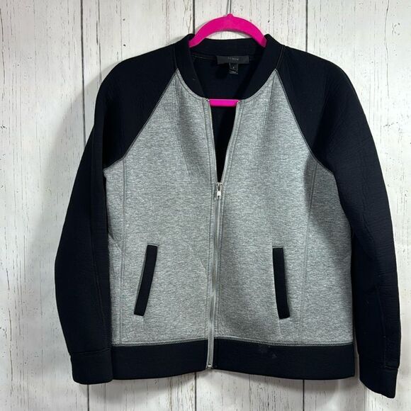 J.Crew Gray Black Colorblock Bomber Jacket Size S Modern Minimalist Casual - Picture 1 of 12